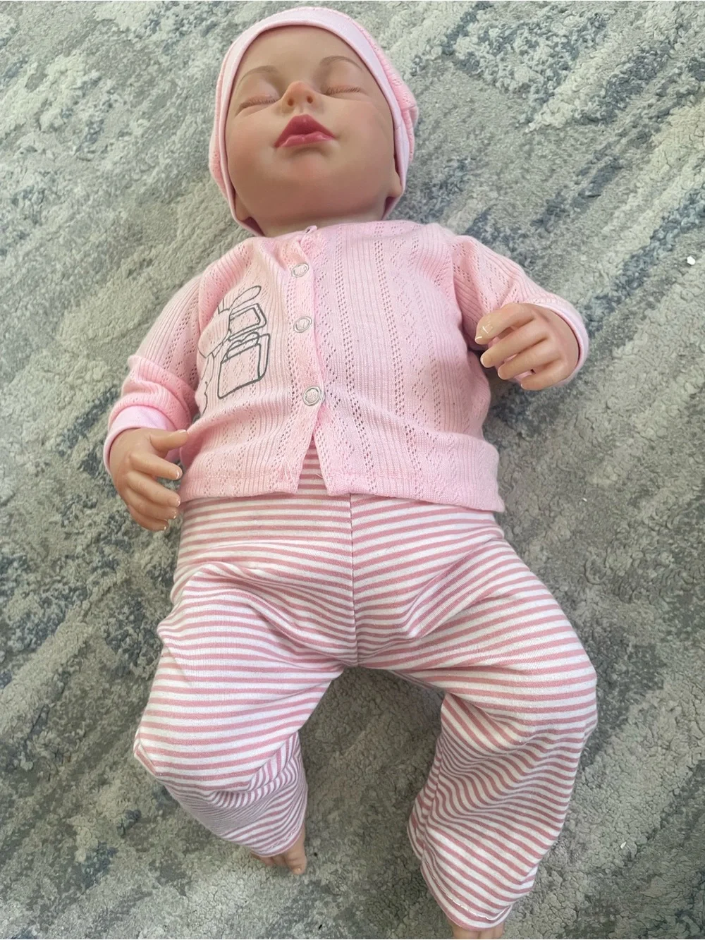 Pink Baby Doll Knit Cardigan & Striped Pants Set